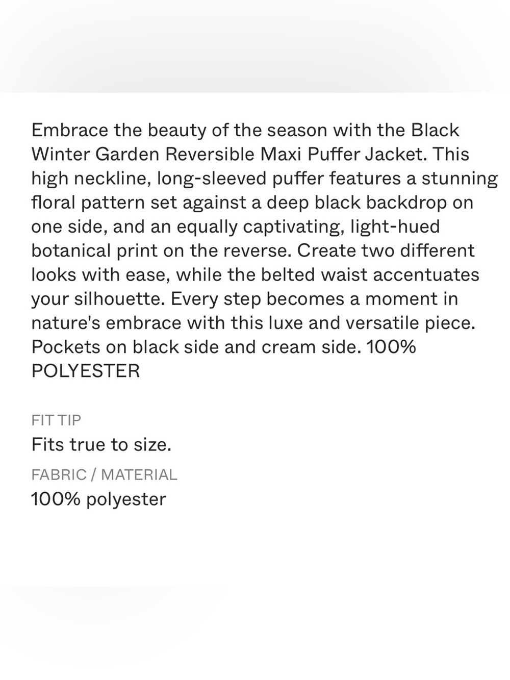 ⭐️NWT Farm Rio Black Winter Garden Reversible Puffer Coat⭐️ - Picture 9 of 14